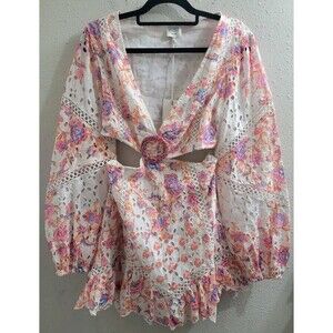 Hemant And Nandita Raisa Short Eyelet Dress Off White Size Large Preppy Cutout